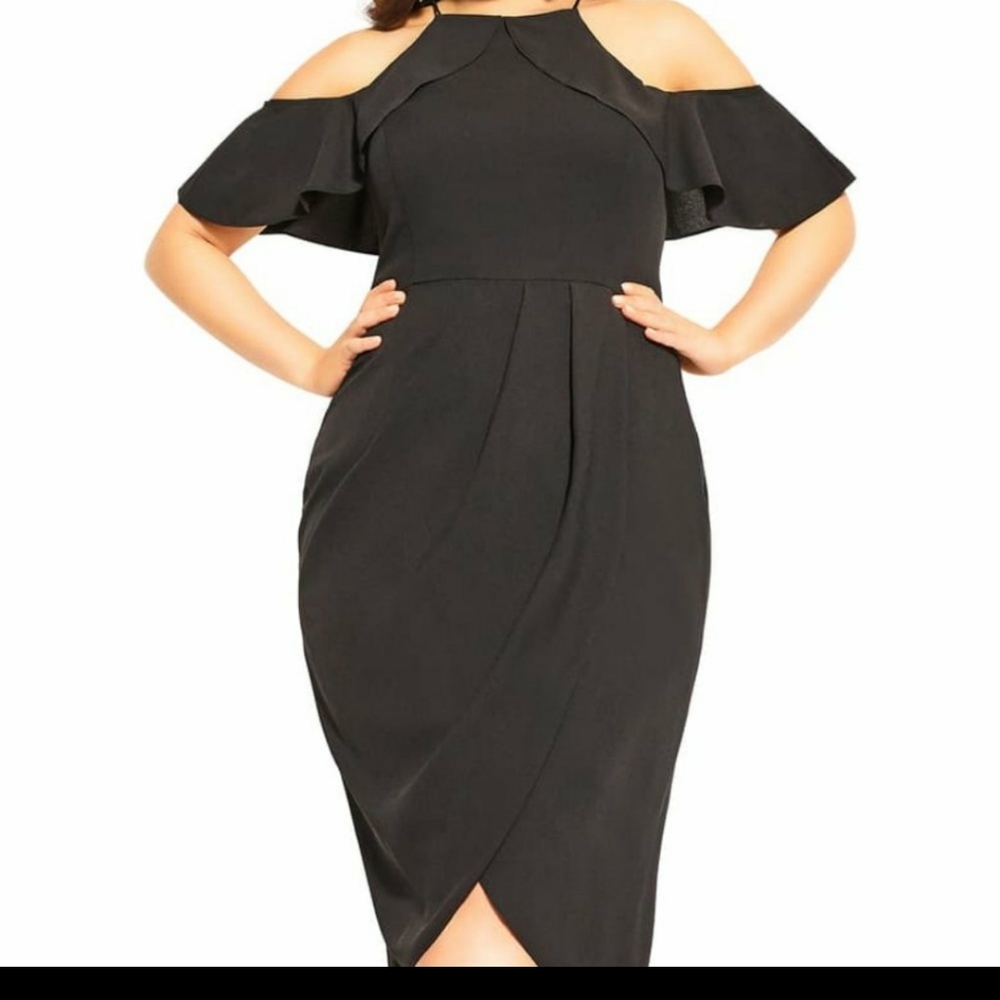 Cold-Shoulder Black Midi Dress